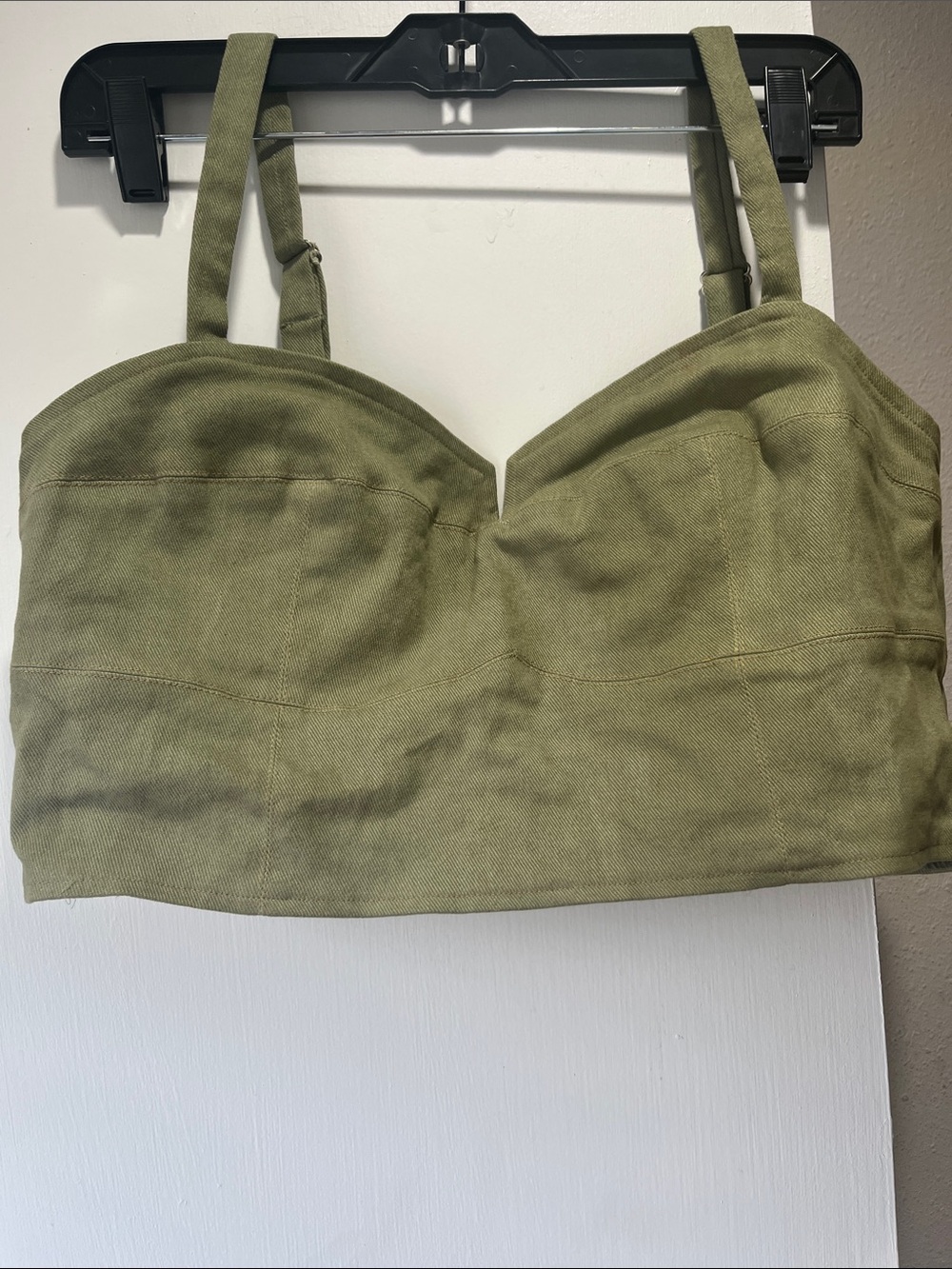 NICHOLAS Olive Green Bustier Crop Top with Adjustable Straps